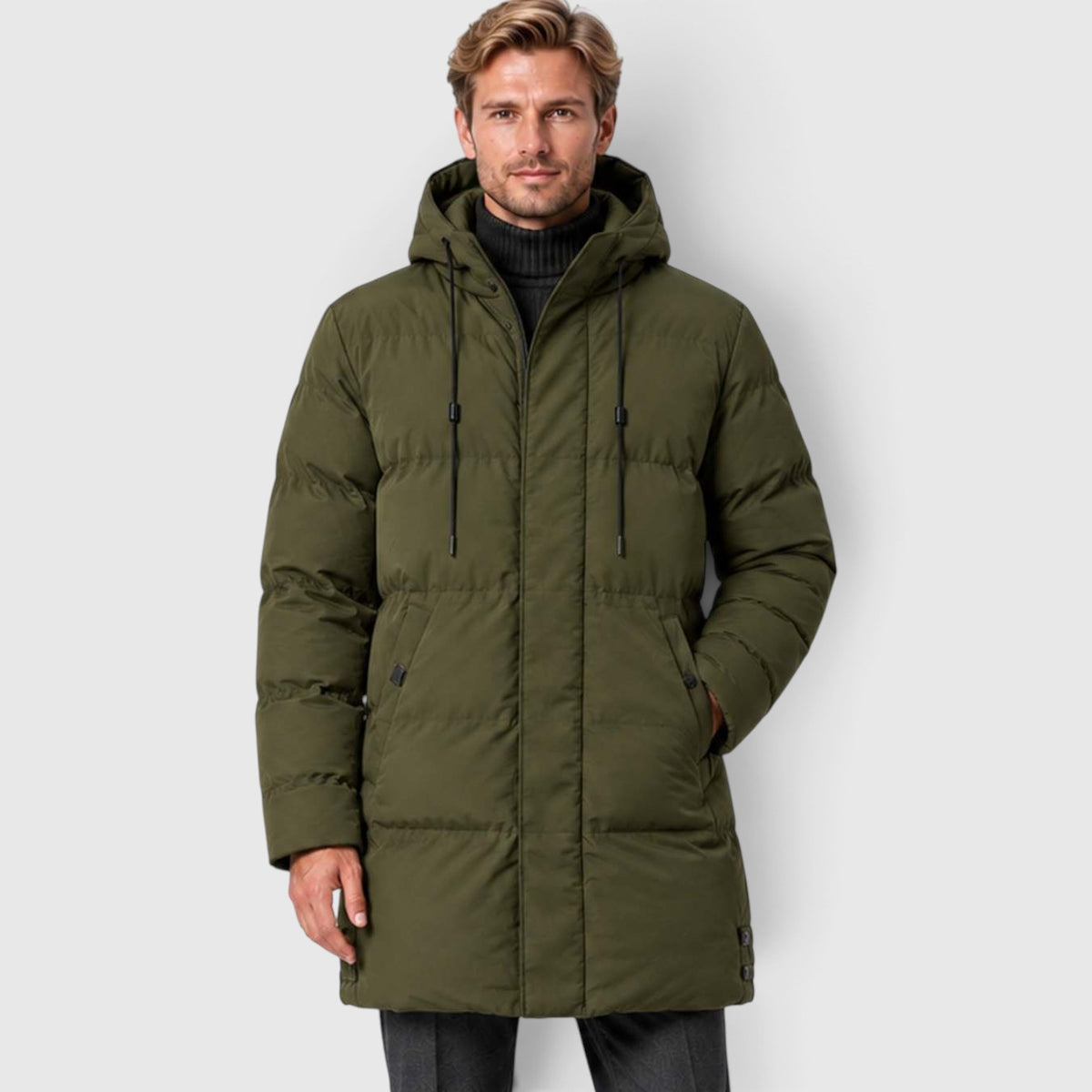 Monvaline | Men's Warm Hooded Parka – Longline Padded Winter Jacket