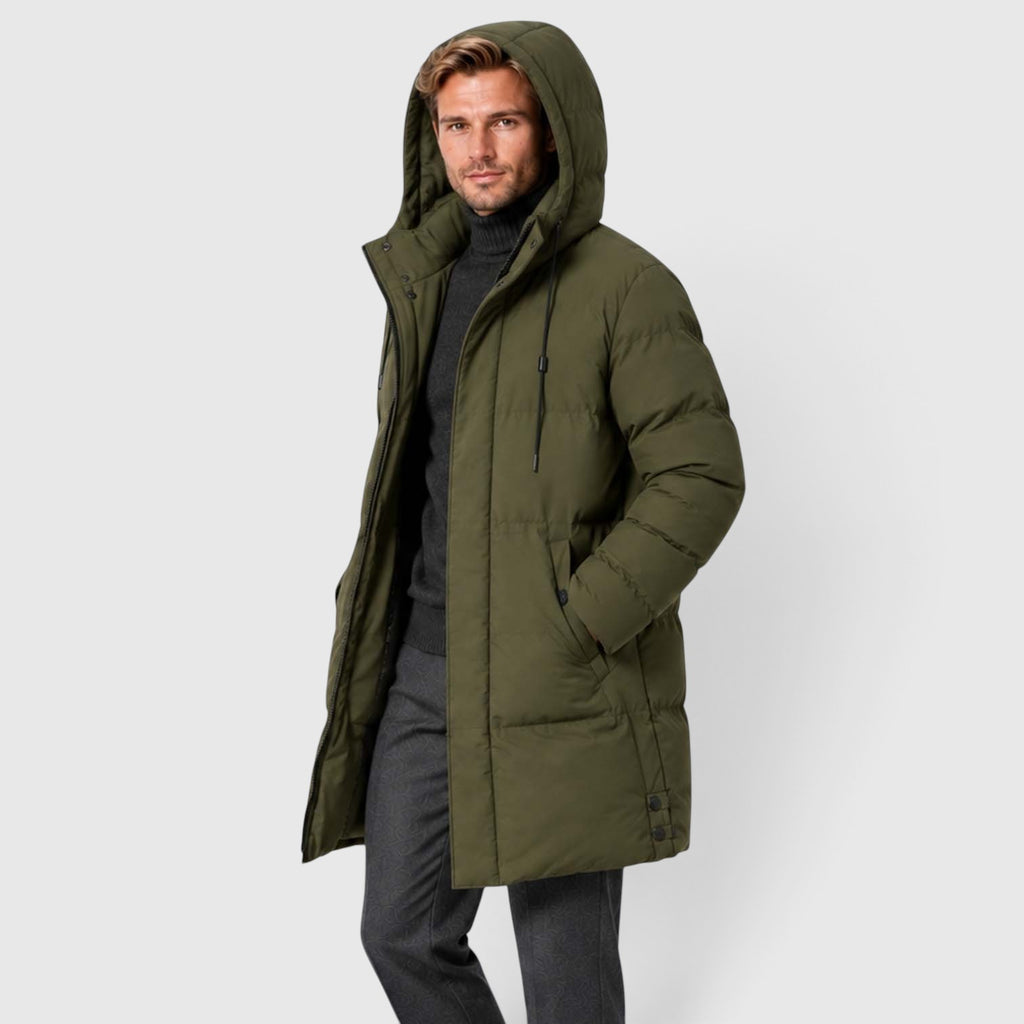 Men's Warm Hooded Parka – Longline Padded Winter Jacket