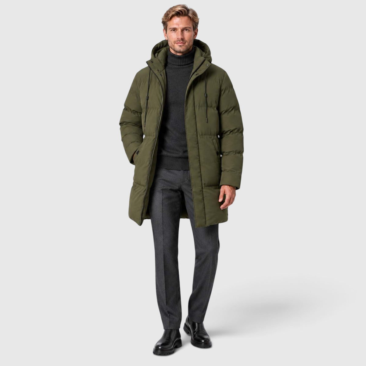 Men's Warm Hooded Parka – Longline Padded Winter Jacket