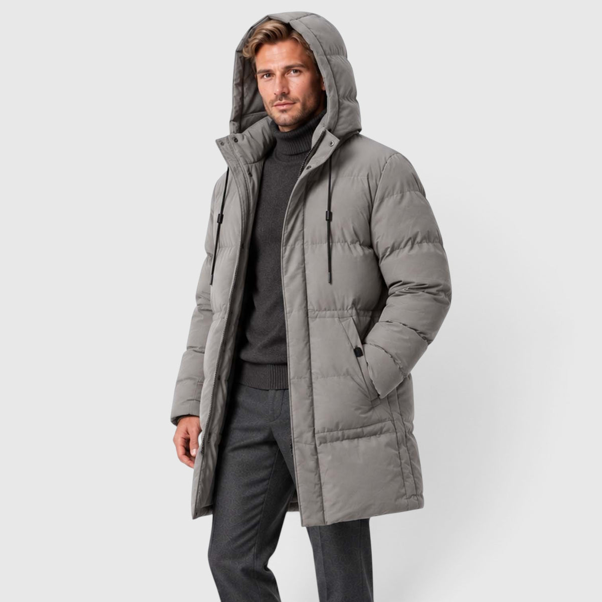 Men's Warm Hooded Parka – Longline Padded Winter Jacket