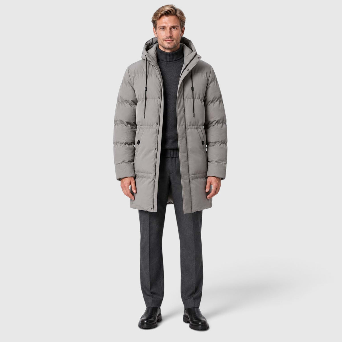 Men's Warm Hooded Parka – Longline Padded Winter Jacket