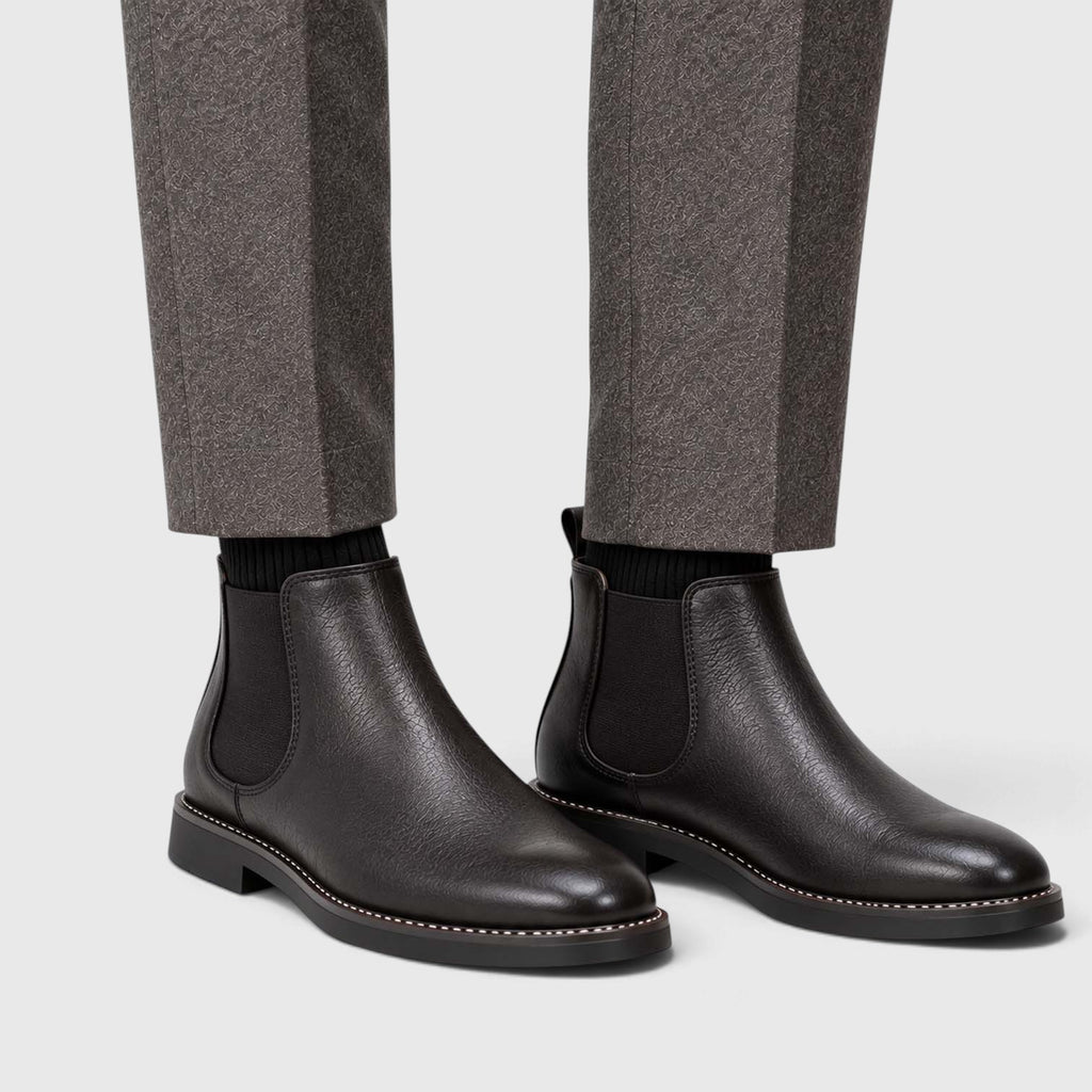 Monvaline | Leather Chelsea Boots for Men - Almond Toe Slip-On