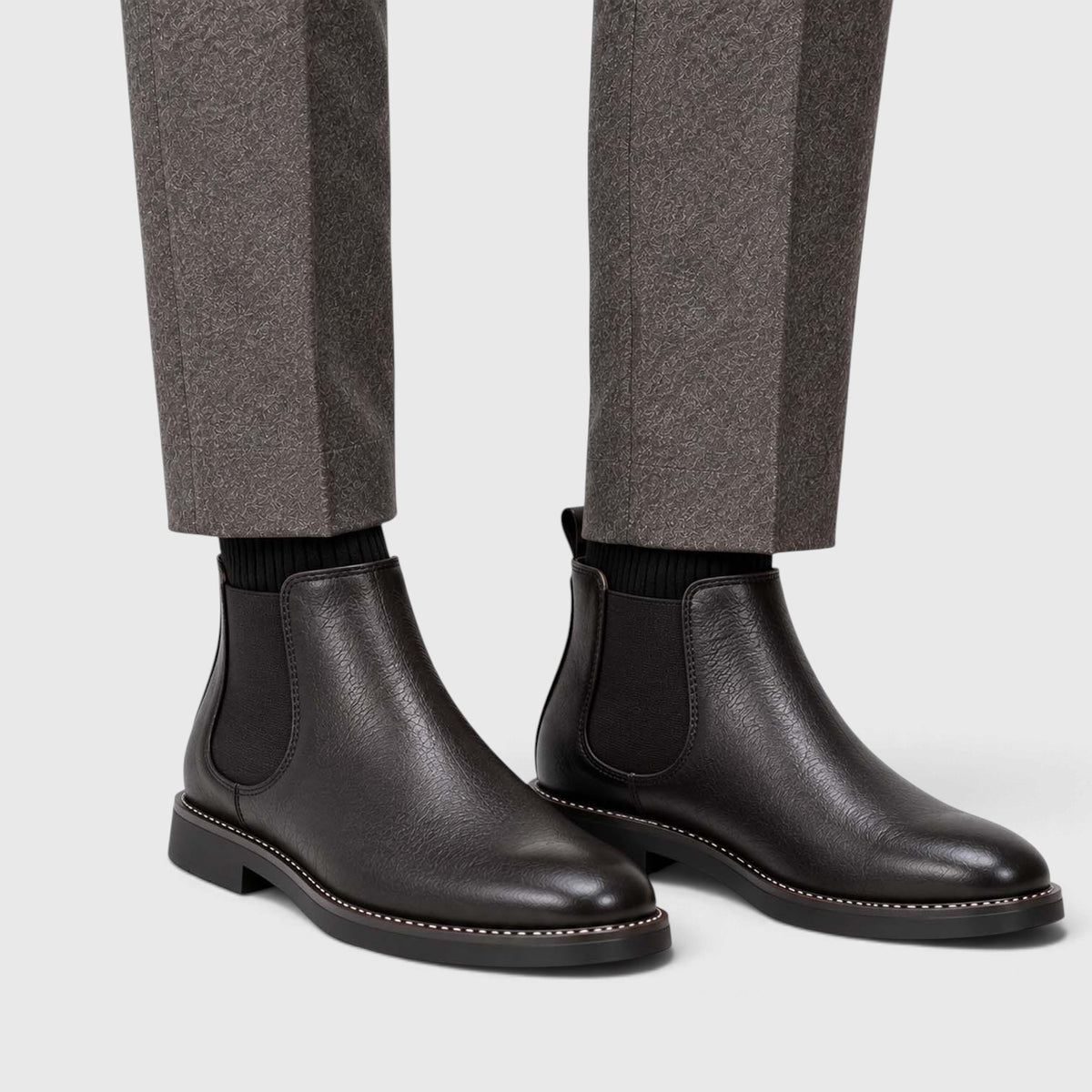 Monvaline | Leather Chelsea Boots for Men - Almond Toe Slip-On
