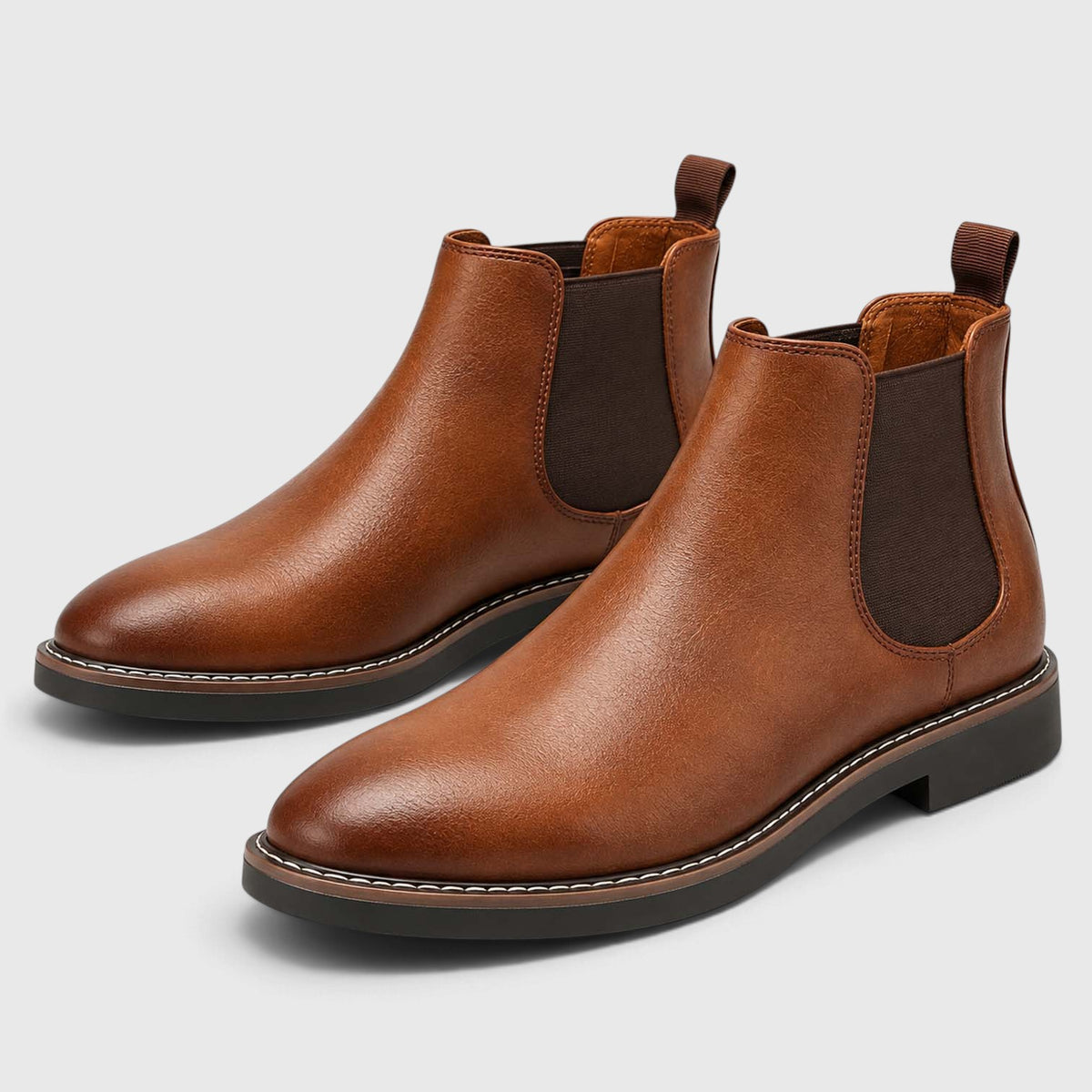 Monvaline | Men's Leather Chelsea Boots for Men - Almond Toe Slip-On