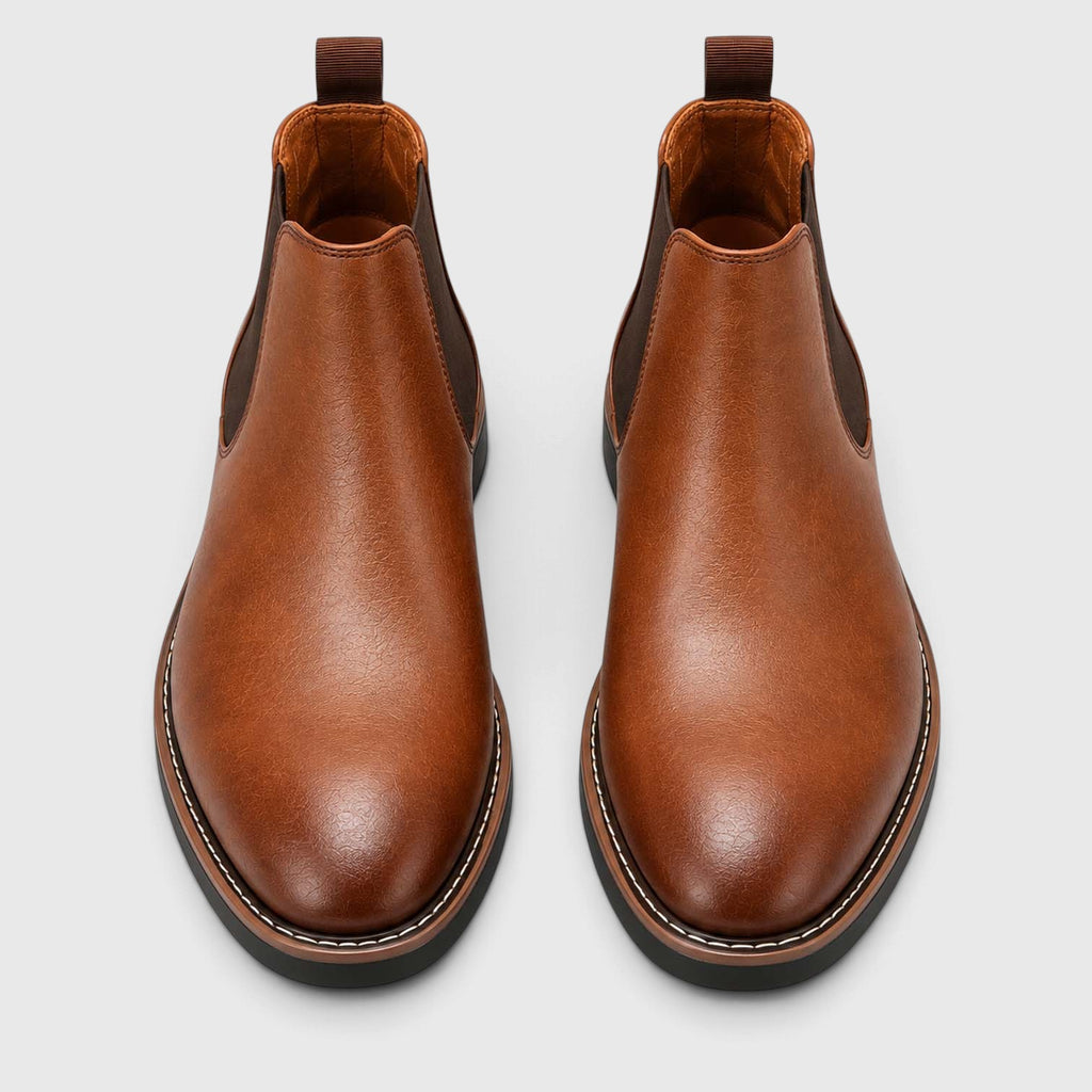 Monvaline | Leather Chelsea Boots for Men - Almond Toe Slip-On