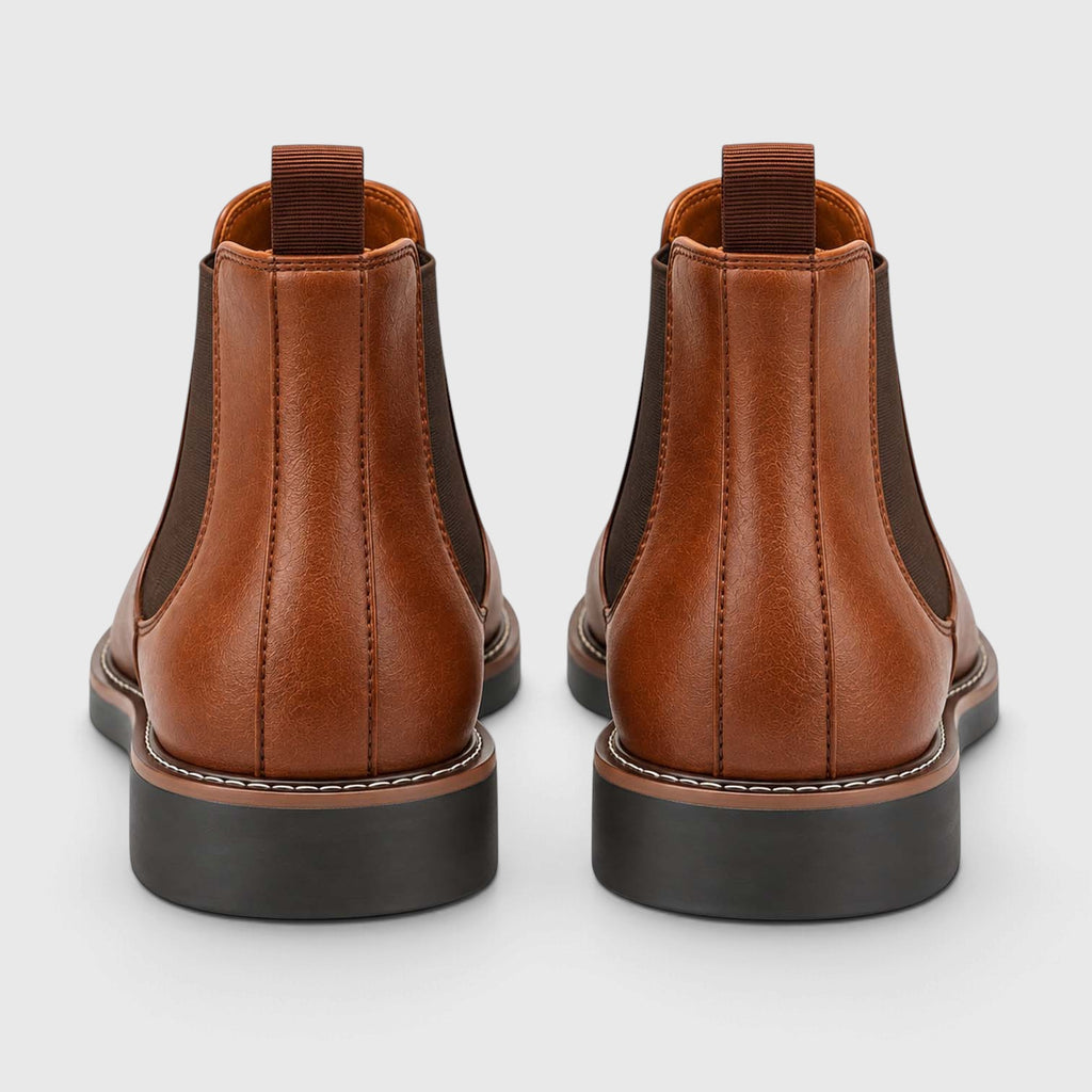 Monvaline | Leather Chelsea Boots for Men - Almond Toe Slip-On