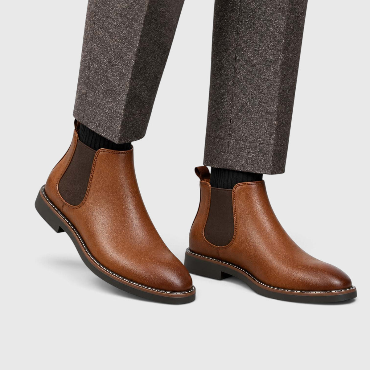 Monvaline | Leather Chelsea Boots for Men - Almond Toe Slip-On