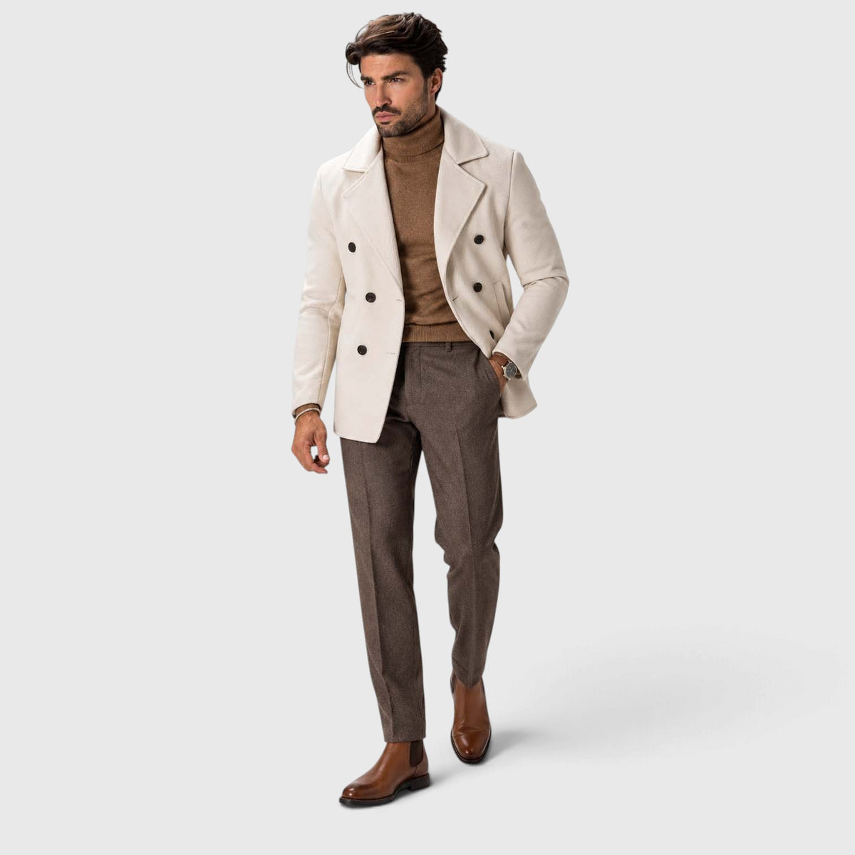 Monvaline | Leather Chelsea Boots for Men - Almond Toe Slip-On