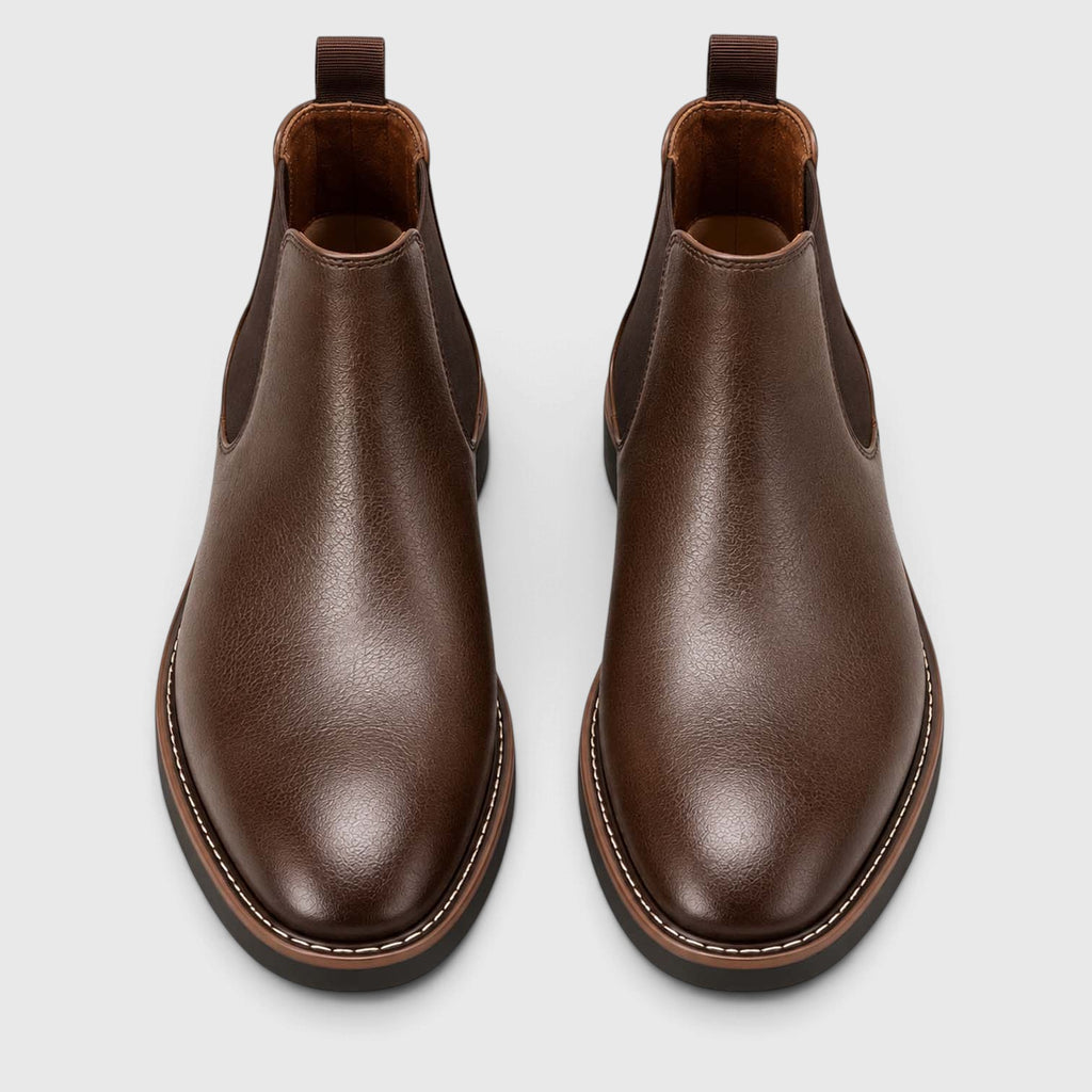 Monvaline | Leather Chelsea Boots for Men - Almond Toe Slip-On