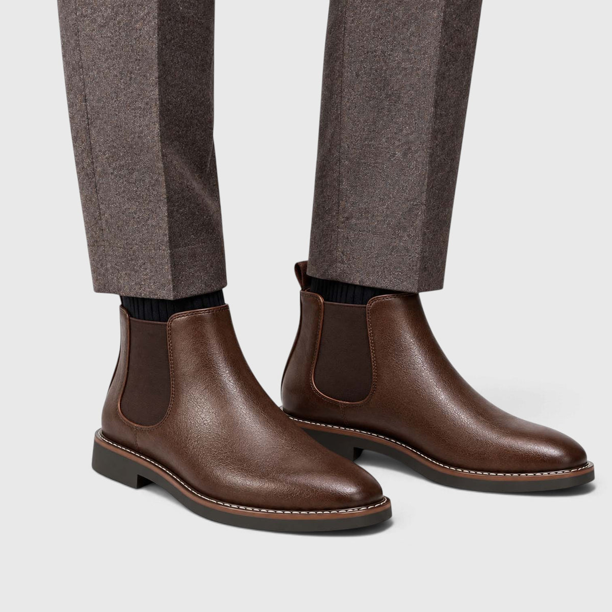 Monvaline | Leather Chelsea Boots for Men - Almond Toe Slip-On