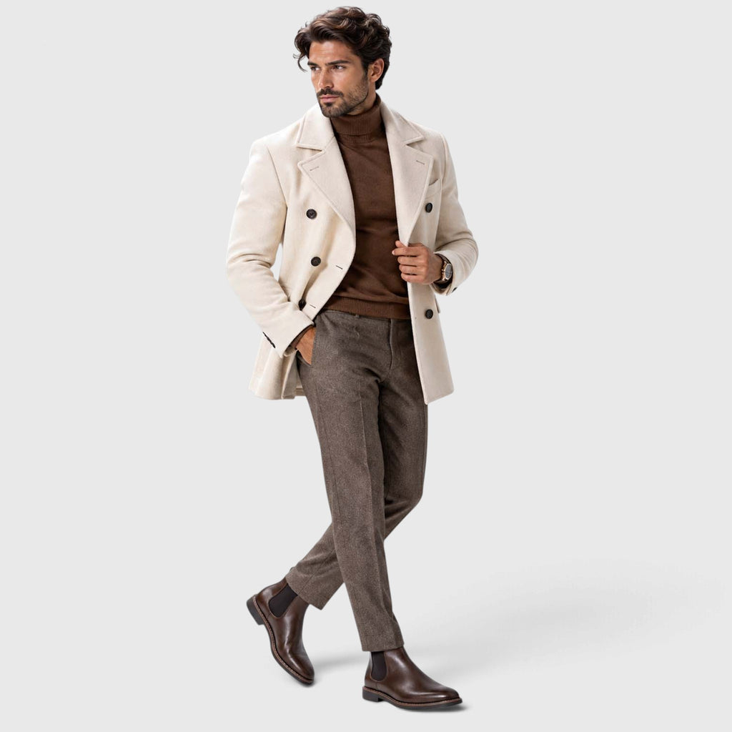 Monvaline | Leather Chelsea Boots for Men - Almond Toe Slip-On