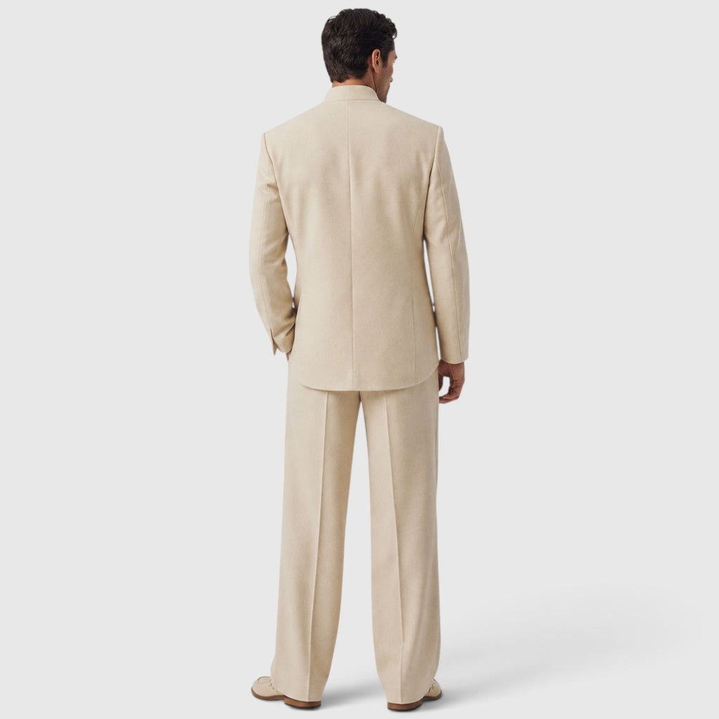 Monvaline | Men’s Asymmetric Mandarin Collar Jacket & Trousers Set