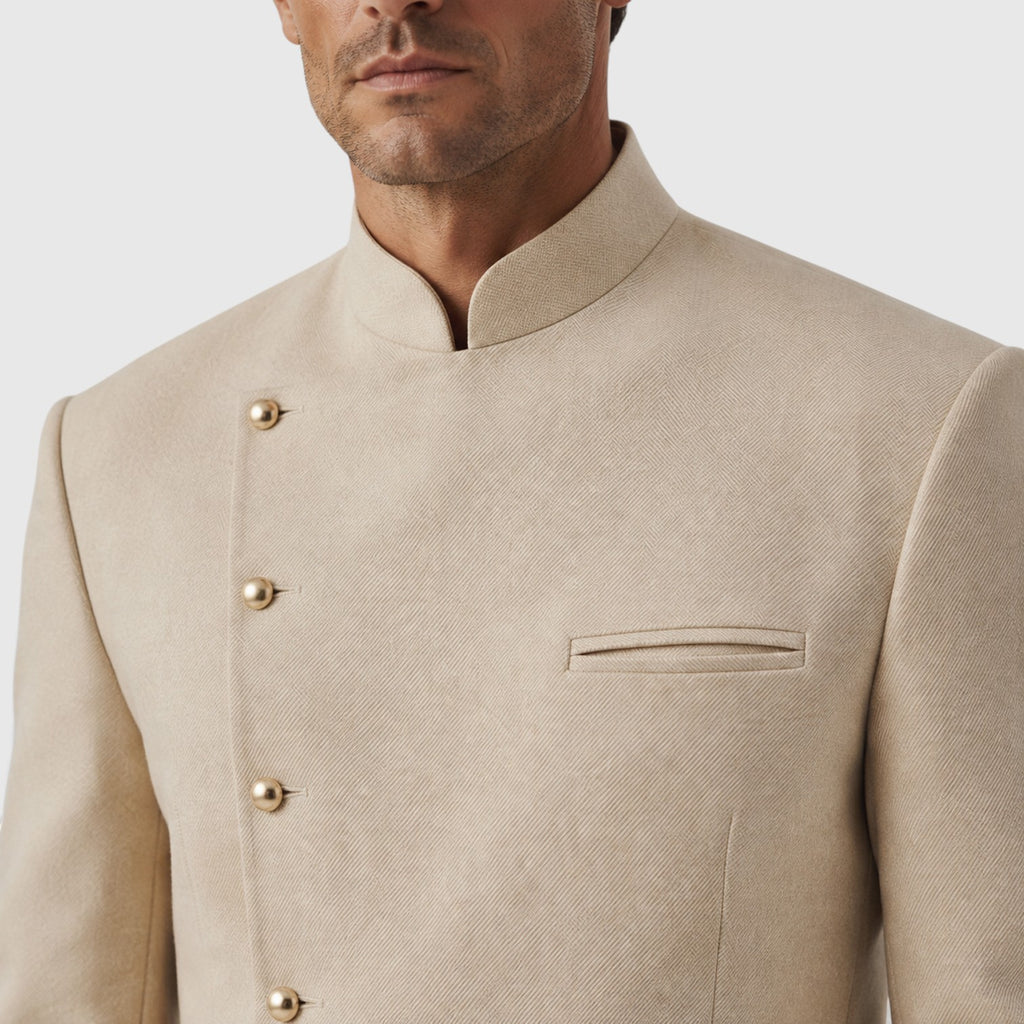 Monvaline | Men’s Asymmetric Mandarin Collar Jacket & Trousers Set