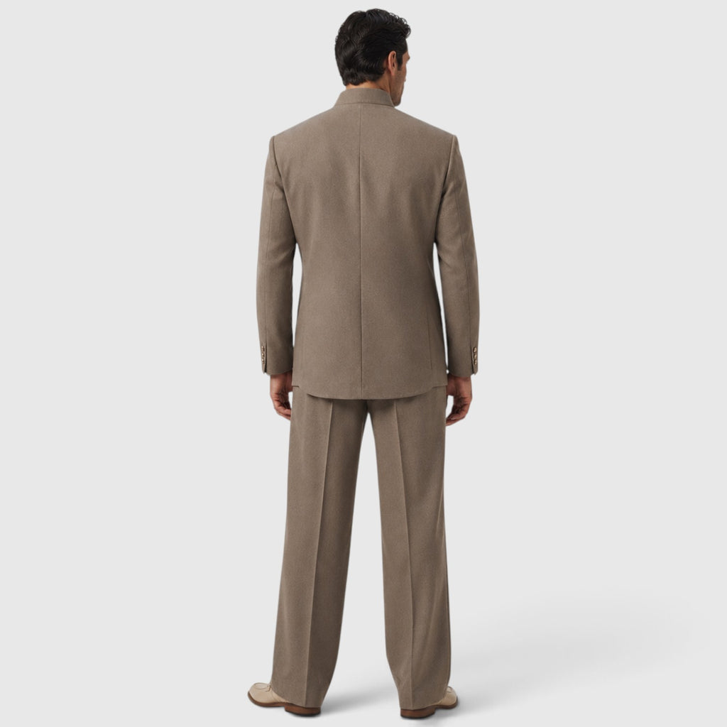 Monvaline | Men’s Asymmetric Mandarin Collar Jacket & Trousers Set