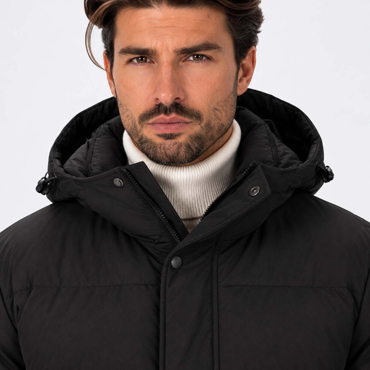 Monvaline | Men’s Black Long Puffer Coat with Hood Warm Winter Parka