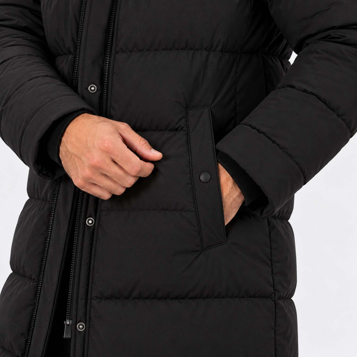Monvaline | Men’s Black Long Puffer Coat with Hood Warm Winter Parka