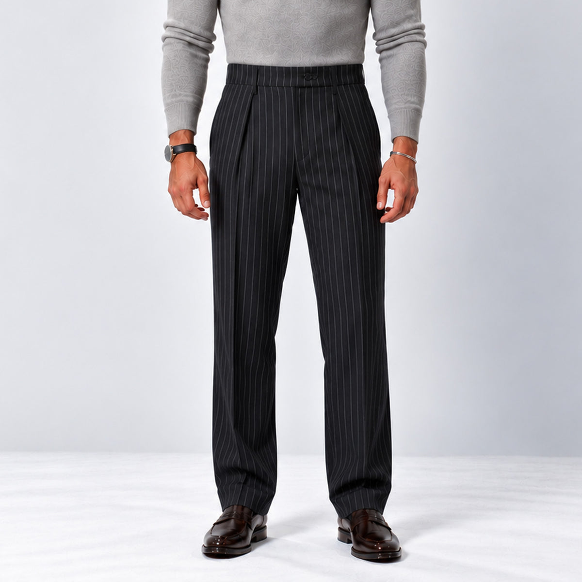 Monvaline | Men’s Black Wide-Leg Trousers with Side Pockets