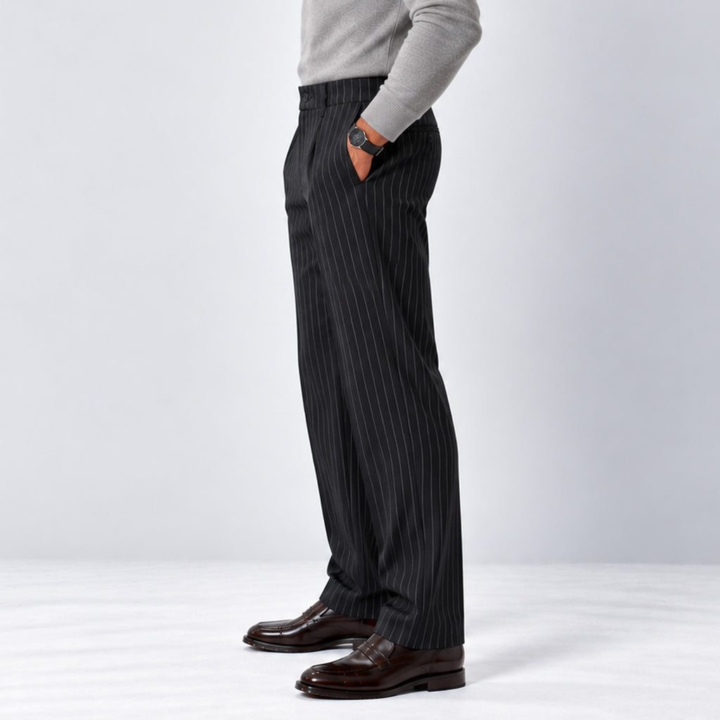 Monvaline | Men’s Black Wide-Leg Trousers with Side Pockets