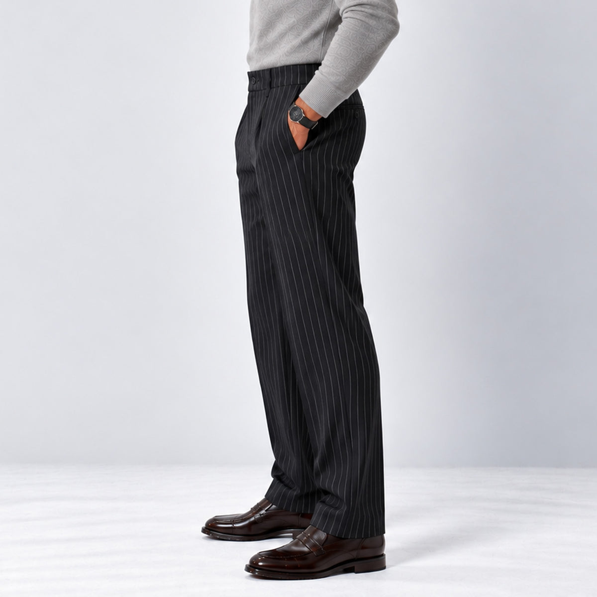 Monvaline | Men’s Black Wide-Leg Trousers with Side Pockets