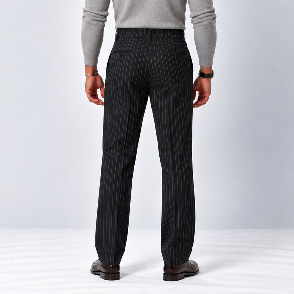 Monvaline | Men’s Black Wide-Leg Trousers with Side Pockets