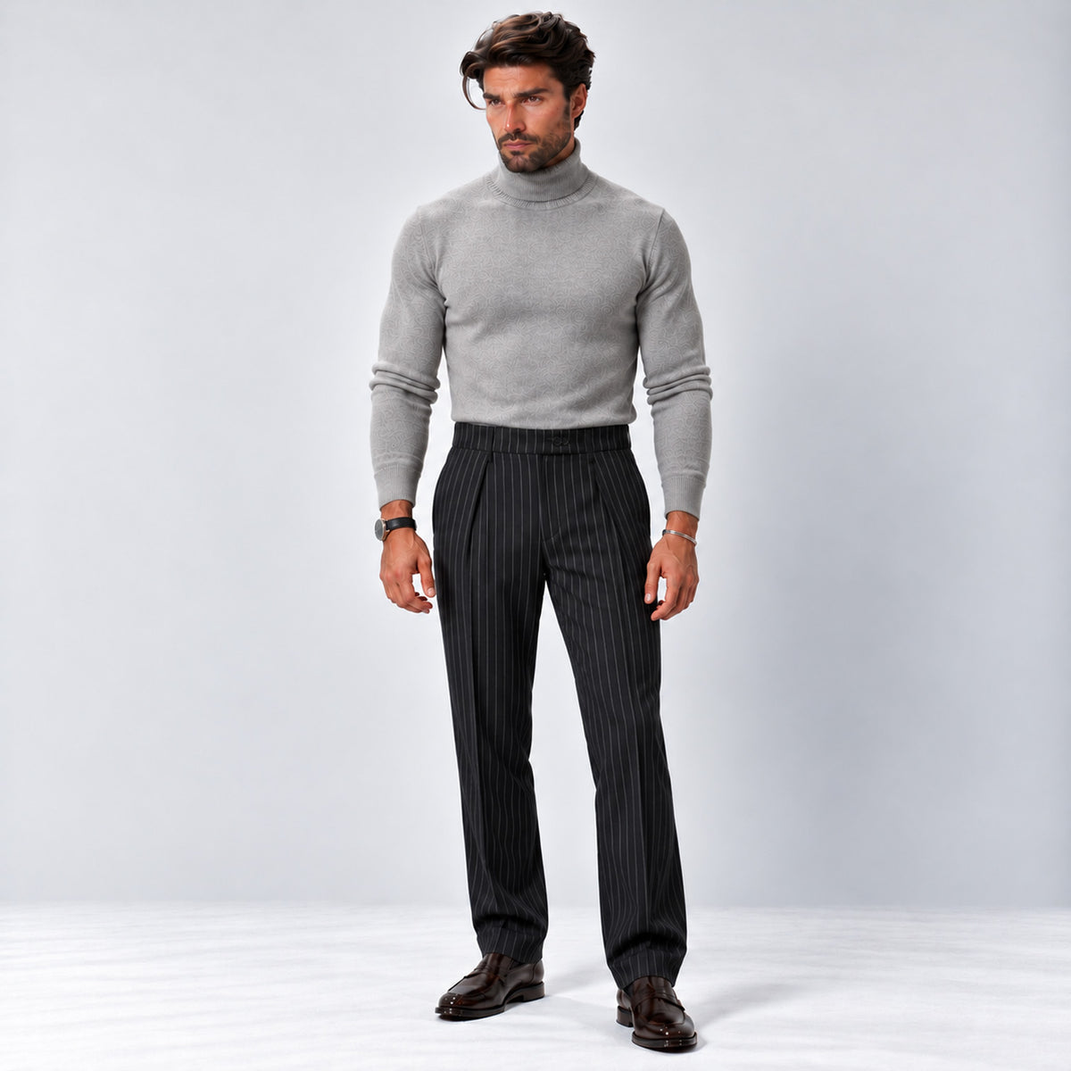 Monvaline | Men’s Black Wide-Leg Trousers with Side Pockets