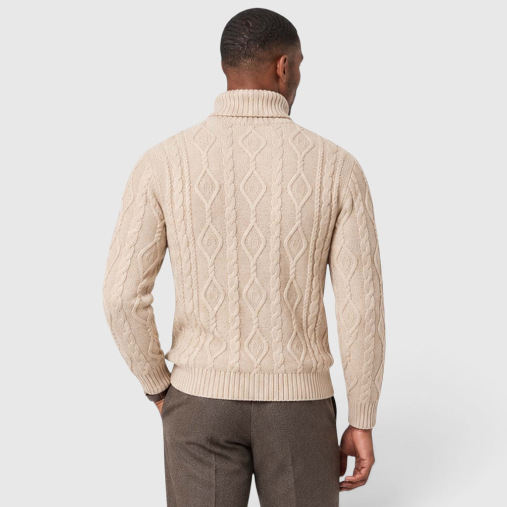 Monvaline | Men’s Cable Knit Turtleneck Jumper for Classic Casual Style