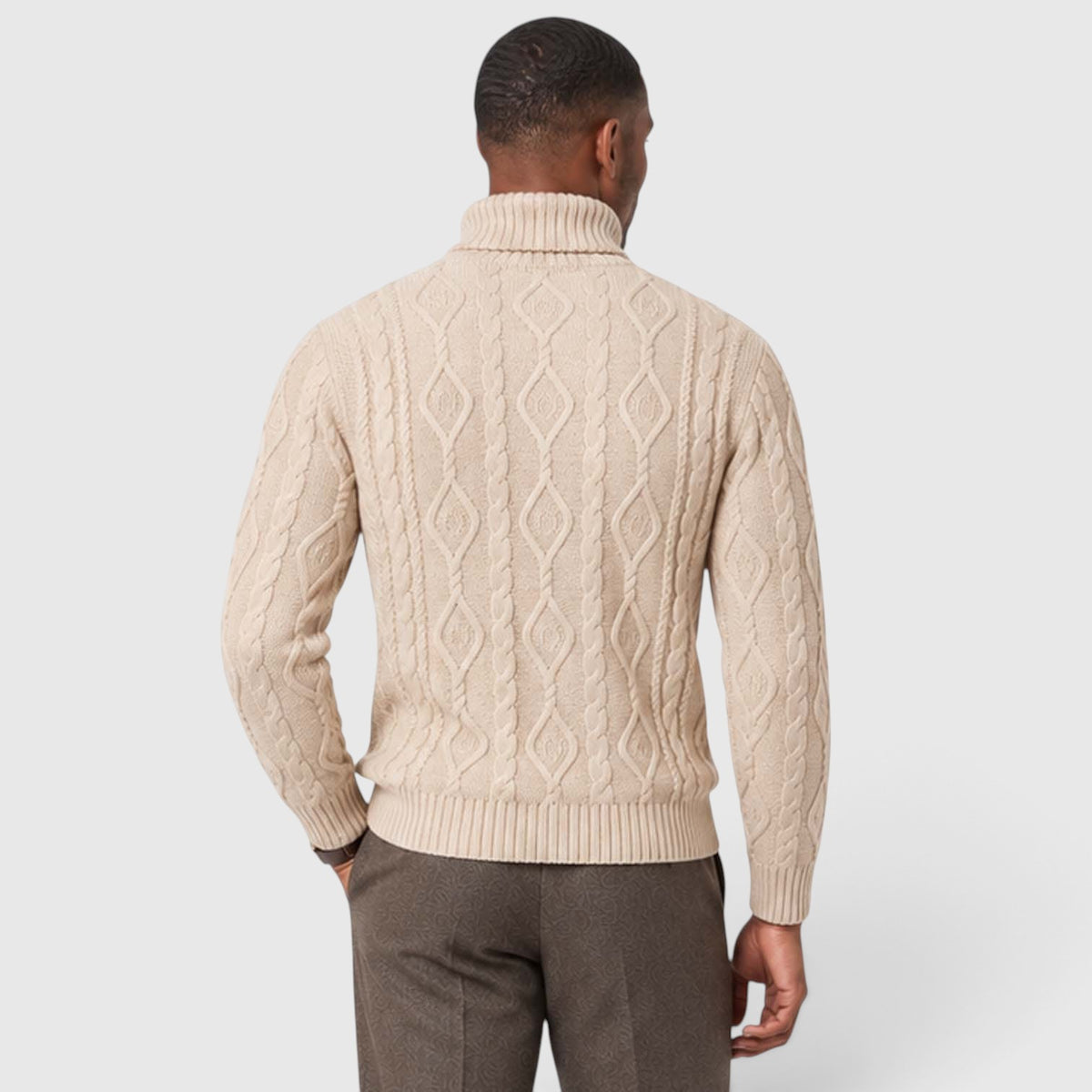 Monvaline | Men’s Cable Knit Turtleneck Jumper for Classic Casual Style