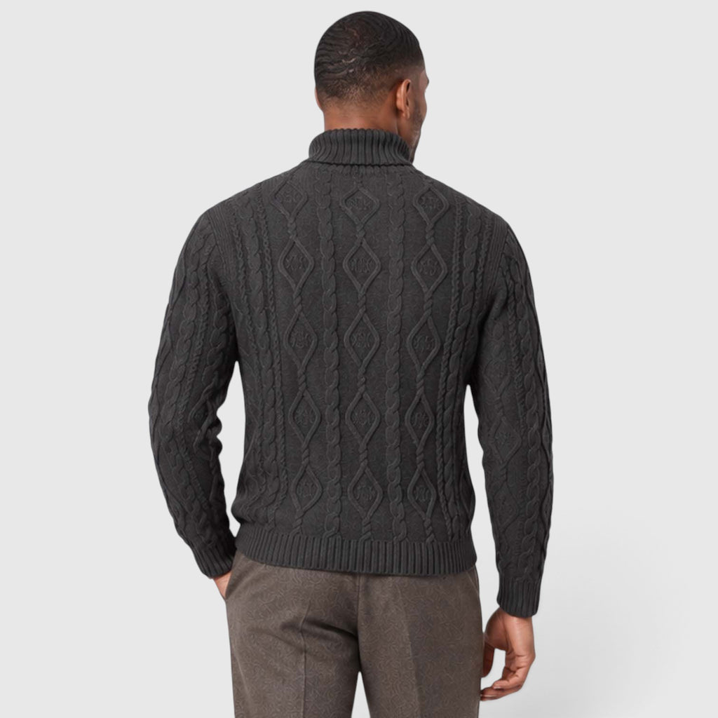 Monvaline | Men’s Cable Knit Turtleneck Jumper for Classic Casual Style
