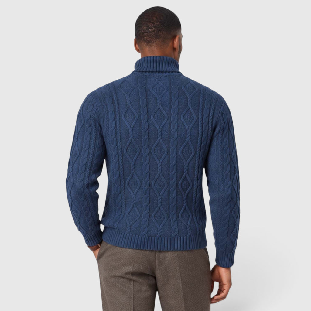 Monvaline | Men’s Cable Knit Turtleneck Jumper for Classic Casual Style