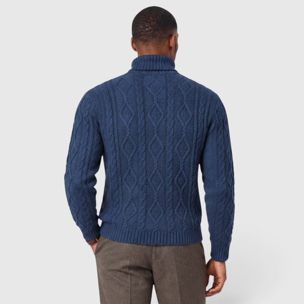 Monvaline | Men’s Cable Knit Turtleneck Jumper for Classic Casual Style