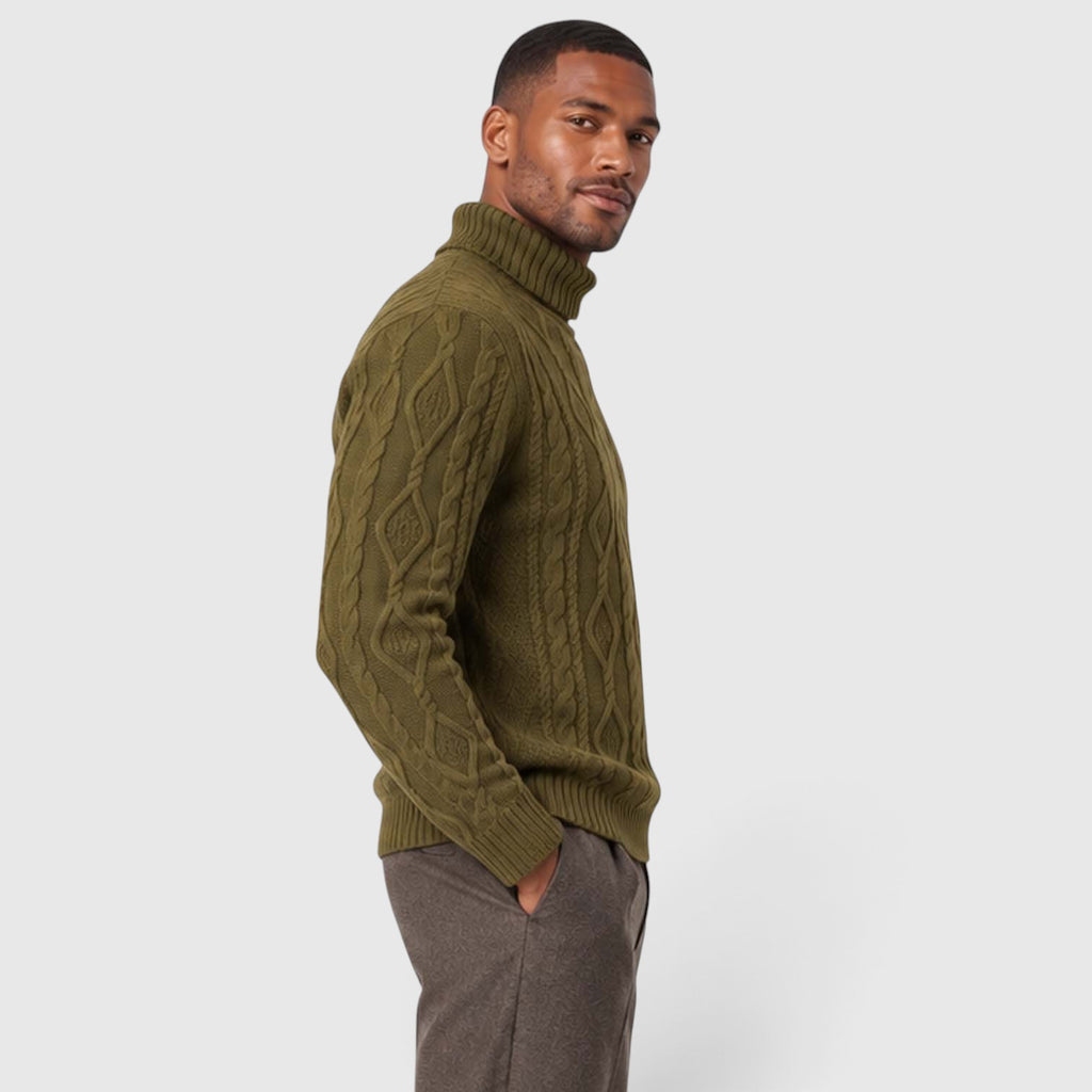 Monvaline | Men’s Cable Knit Turtleneck Jumper for Classic Casual Style