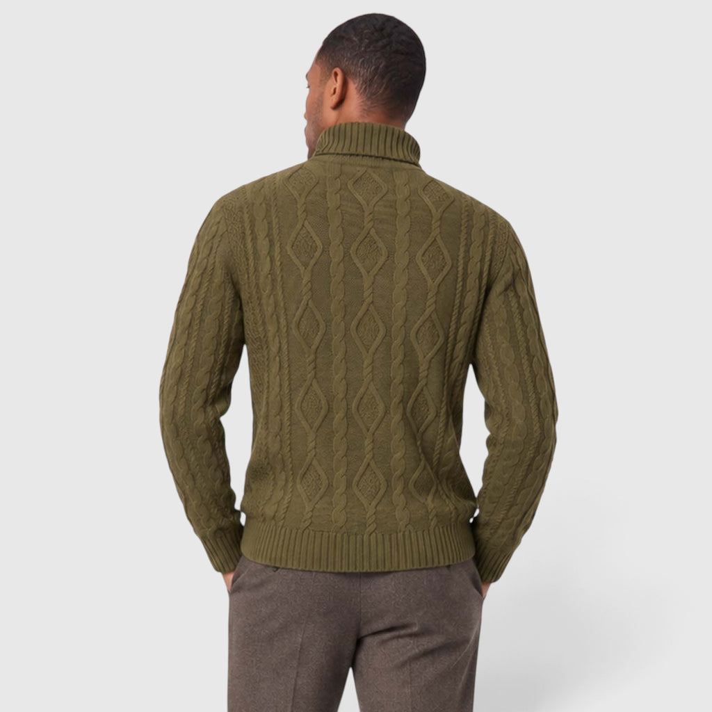 Monvaline | Men’s Cable Knit Turtleneck Jumper for Classic Casual Style
