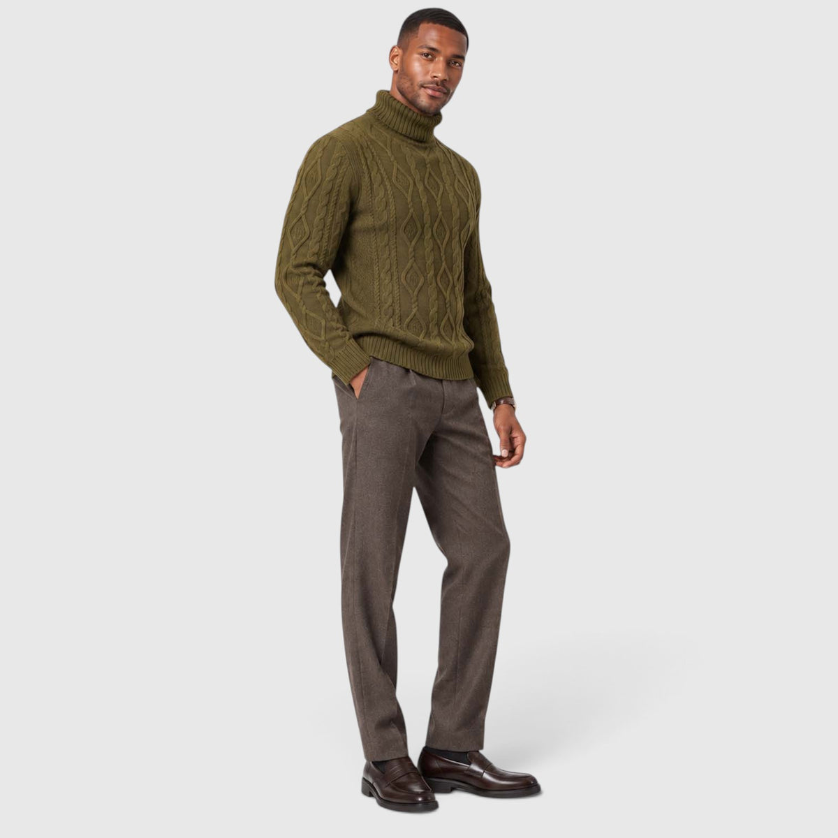 Monvaline | Men’s Cable Knit Turtleneck Jumper for Classic Casual Style