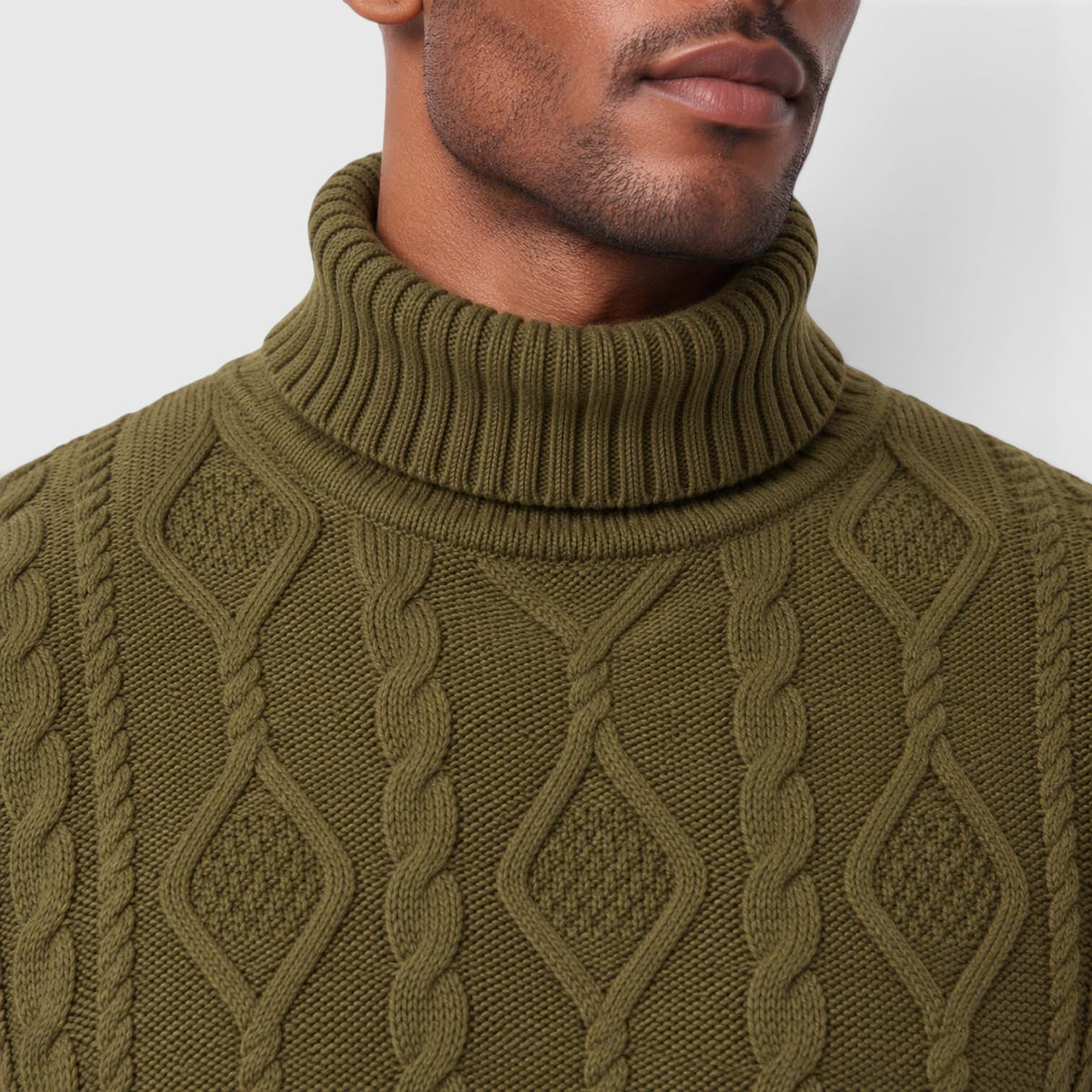 Monvaline | Men’s Cable Knit Turtleneck Jumper for Classic Casual Style