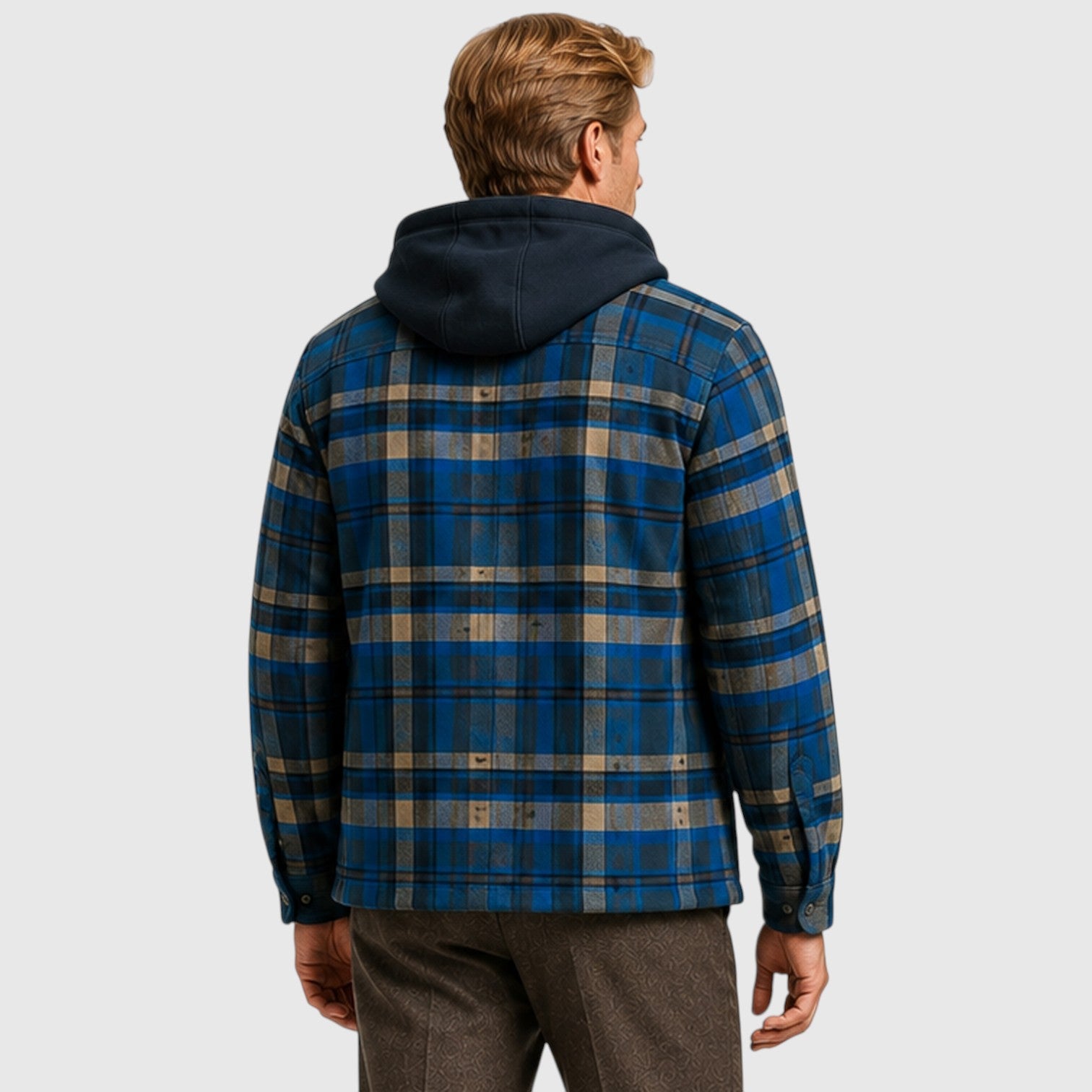 Monvaline | Men’s Checked Hooded Padded Jacket – Full-Zip Quilted