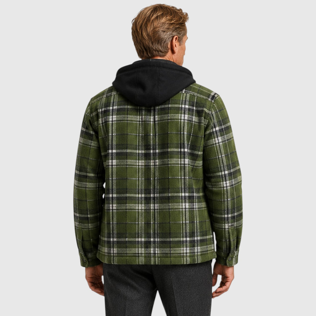Monvaline | Men’s Checked Hooded Padded Jacket – Full-Zip Quilted