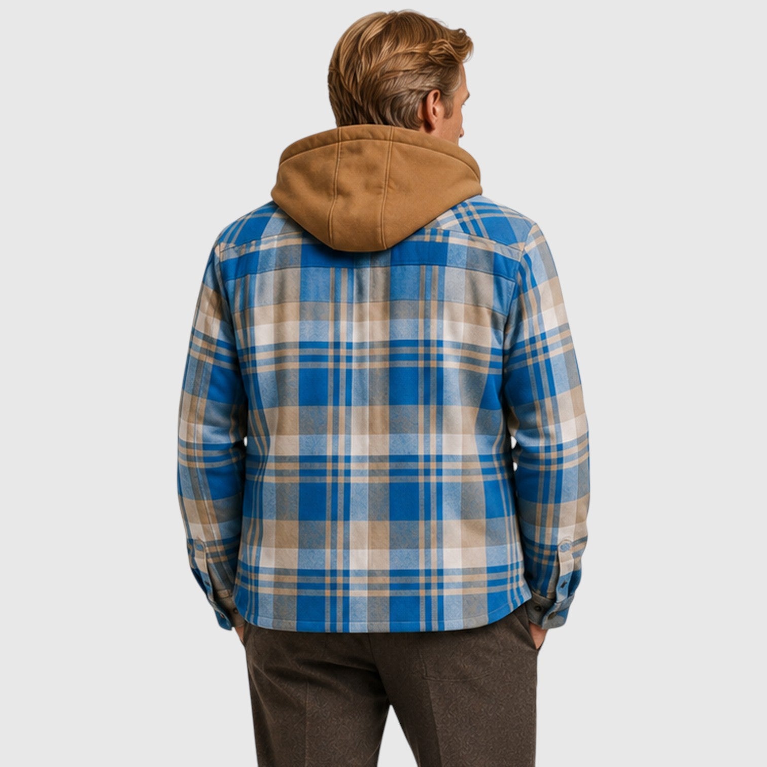 Monvaline | Men’s Checked Hooded Padded Jacket – Full-Zip Quilted