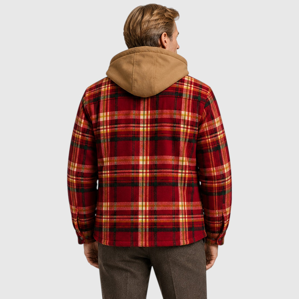 Monvaline | Men’s Checked Hooded Padded Jacket – Full-Zip Quilted