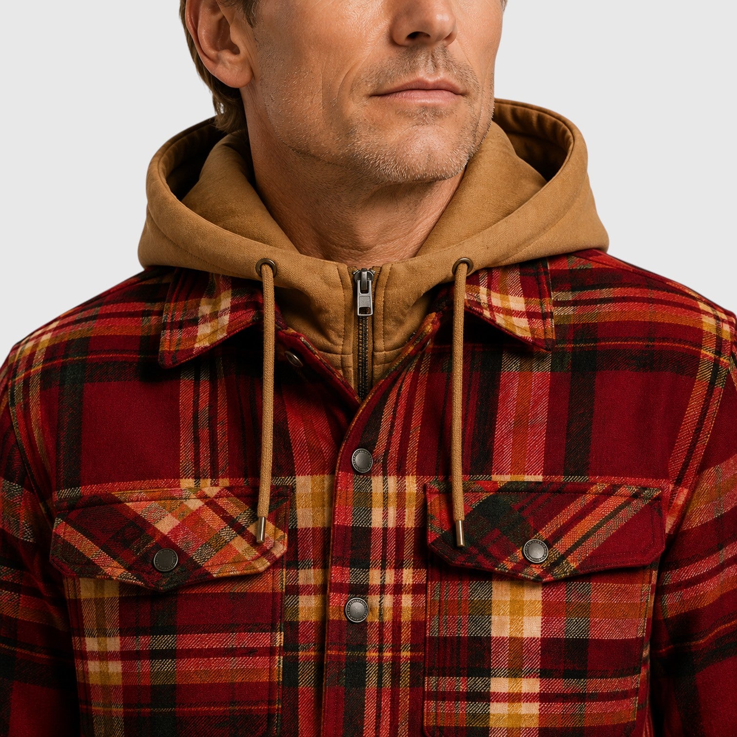 Monvaline | Men’s Checked Hooded Padded Jacket – Full-Zip Quilted
