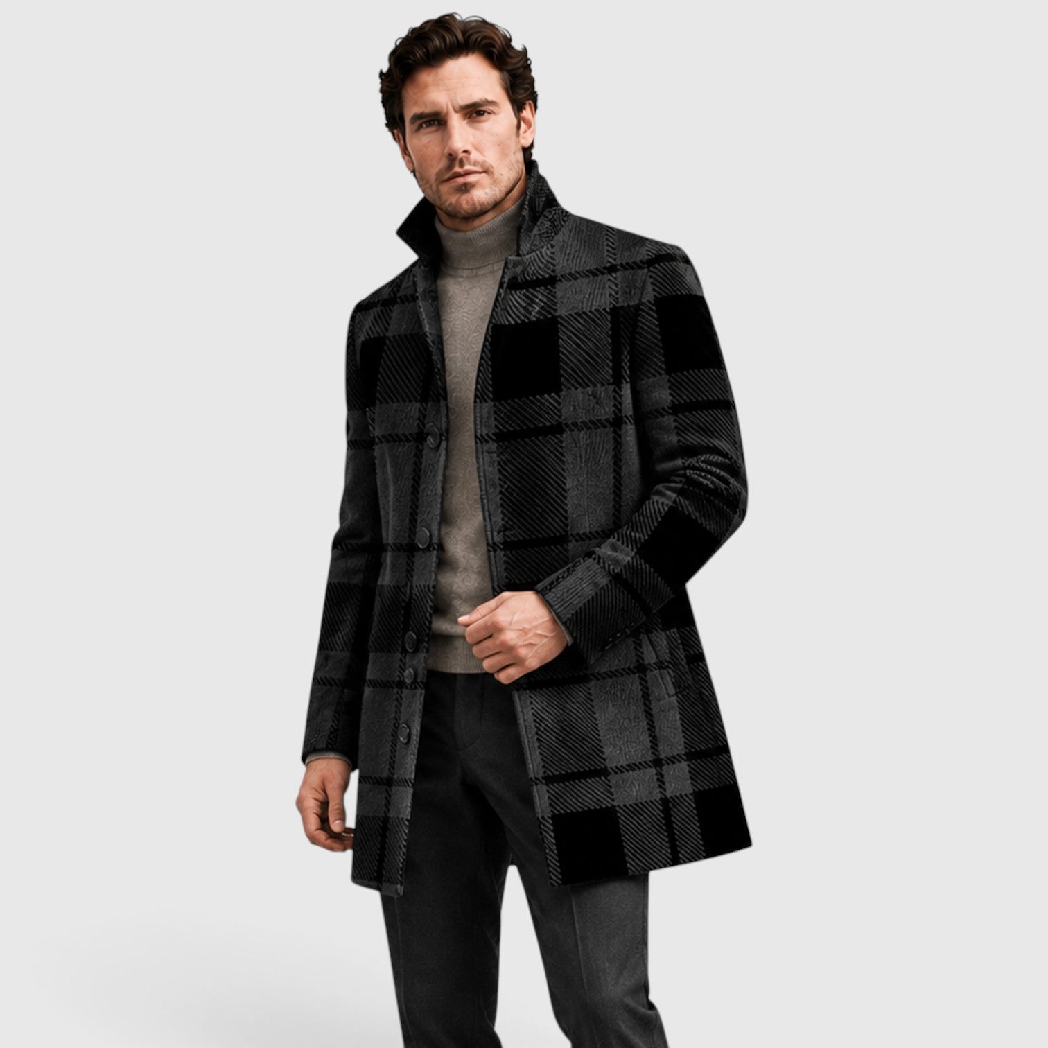 Monvaline | Men’s Checked Long Trench Coat – Tailored Fit