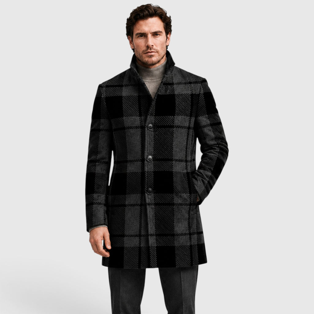 Monvaline | Men’s Checked Long Trench Coat – Tailored Fit
