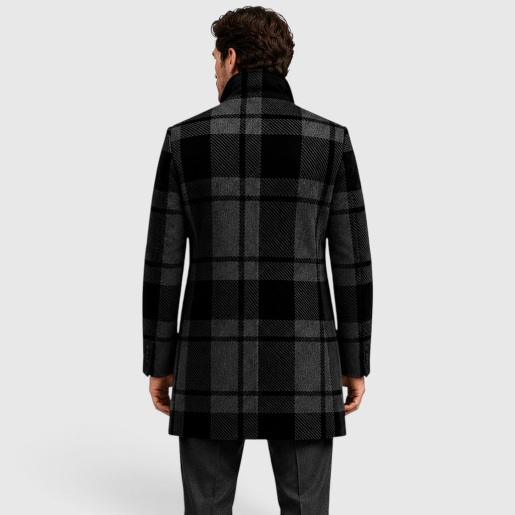Monvaline | Men’s Checked Long Trench Coat – Tailored Fit