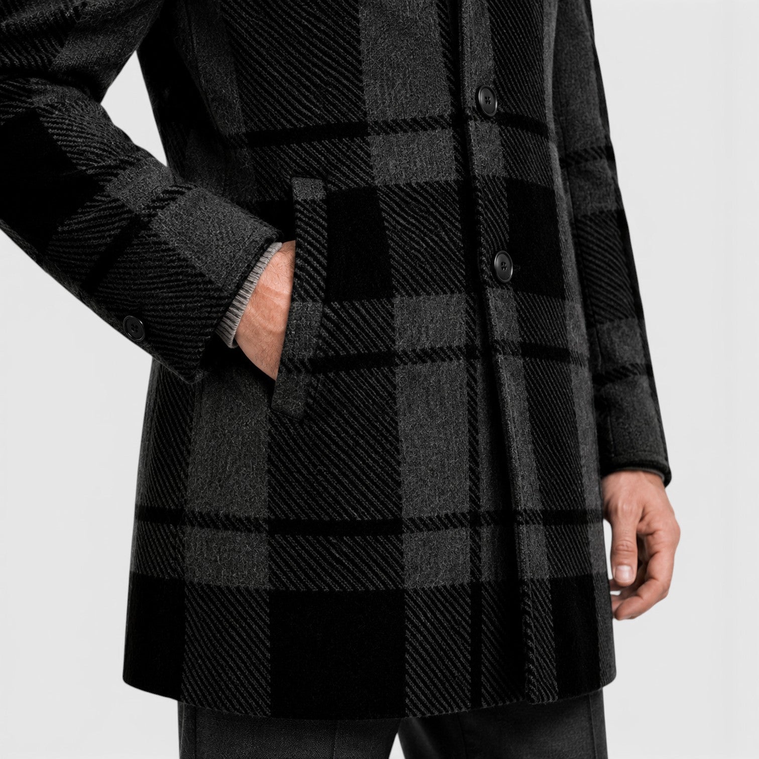 Monvaline | Men’s Checked Long Trench Coat – Tailored Fit