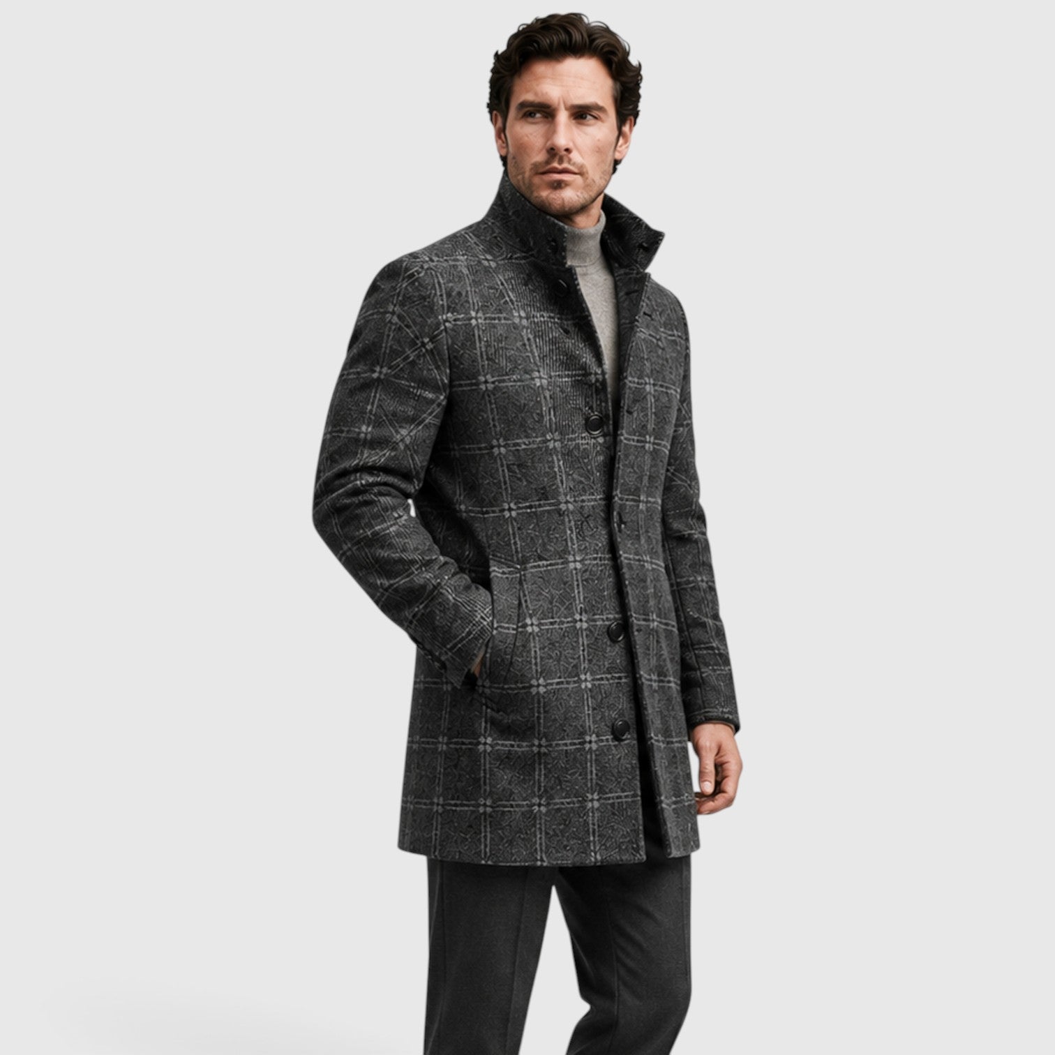 Monvaline | Men’s Checked Long Trench Coat – Tailored Fit