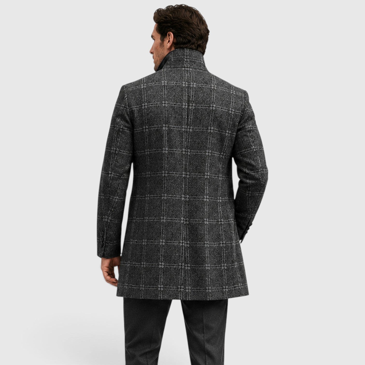 Monvaline | Men’s Checked Long Trench Coat – Tailored Fit