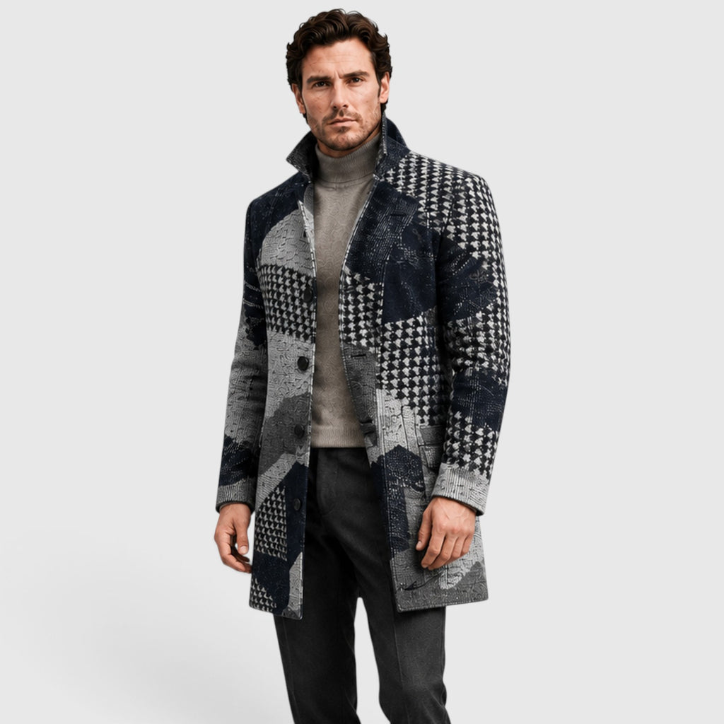 Monvaline | Men’s Checked Long Trench Coat – Tailored Fit