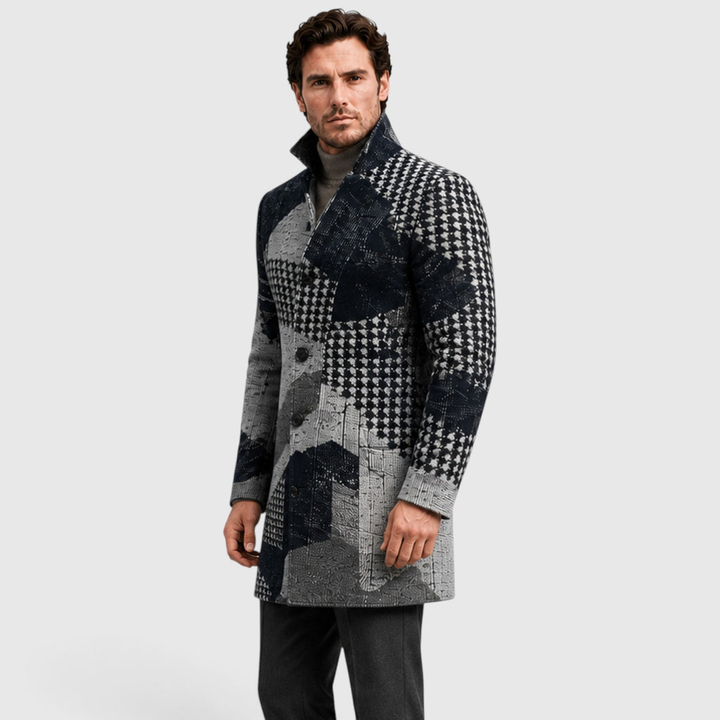 Monvaline | Men’s Checked Long Trench Coat – Tailored Fit