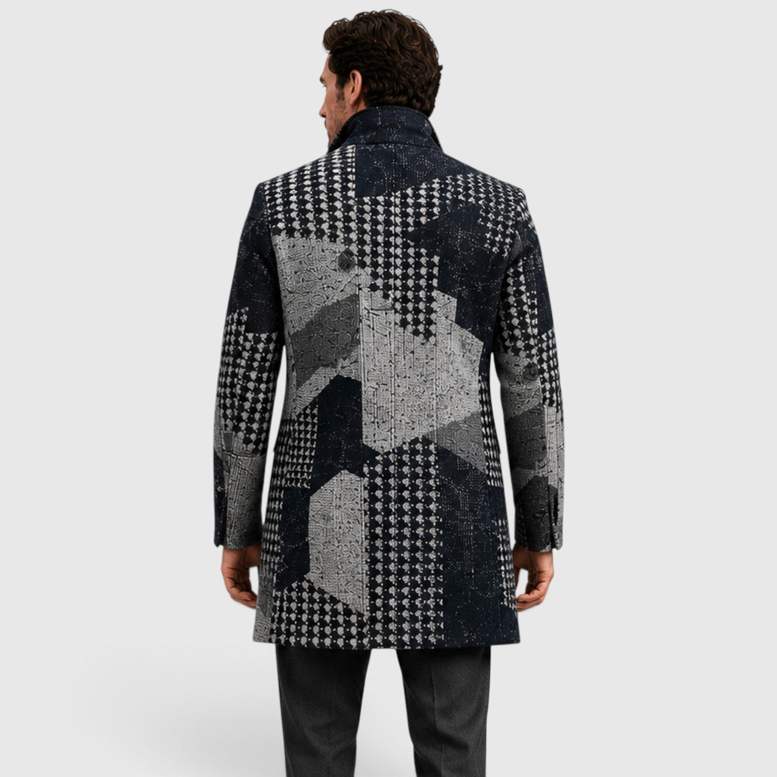 Monvaline | Men’s Checked Long Trench Coat – Tailored Fit
