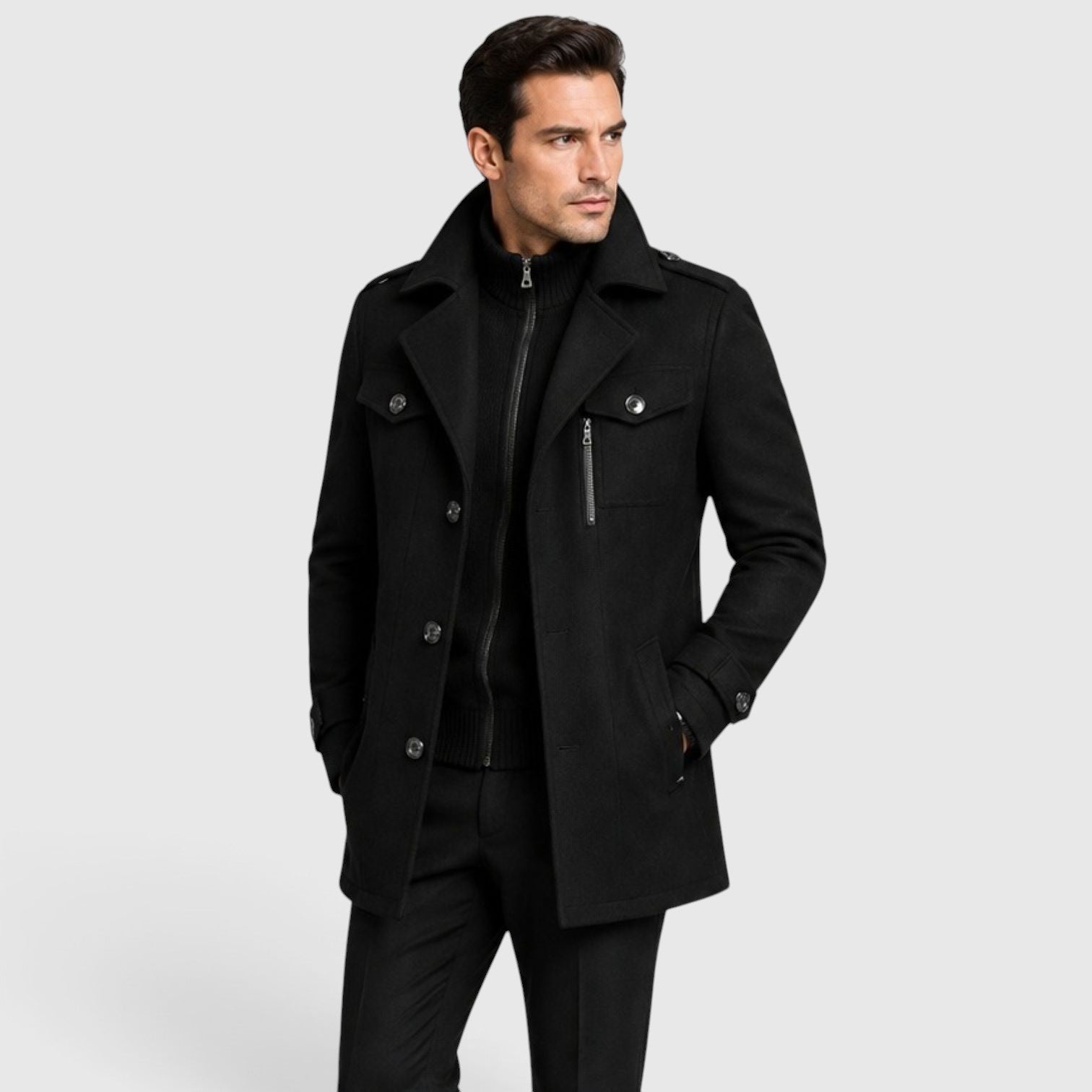 Monvaline | Men’s Classic Single Breasted Wool Blend Coat with Warm Quilted Lining
