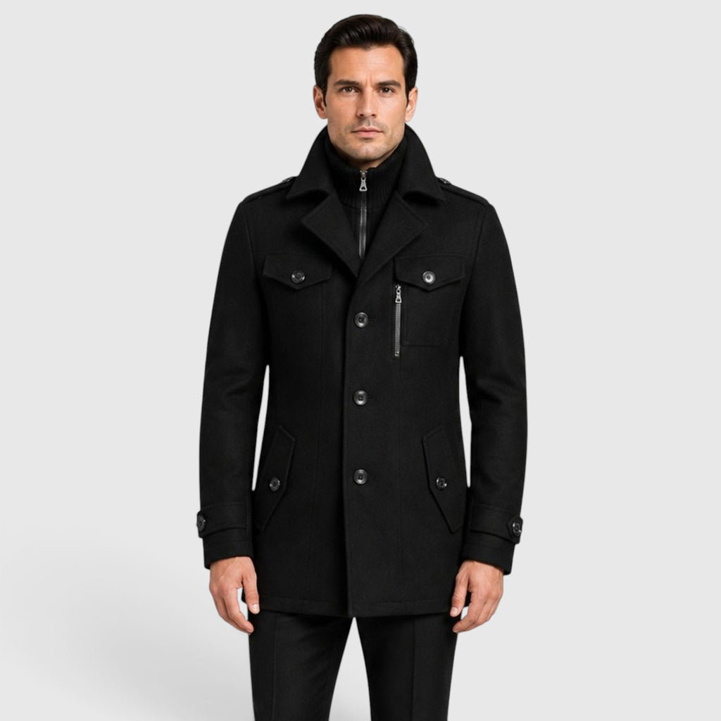 Monvaline | Men’s Classic Single Breasted Wool Blend Coat with Warm Quilted Lining